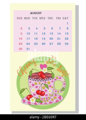 Drinks calendar: with seasonal dessert drawings of various tea, coffee, cocoa. Teas with prescription ingredients. Stock Vector