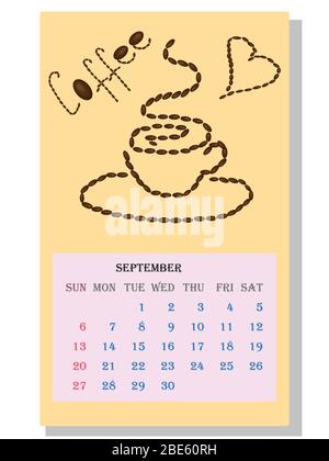 Drinks calendar: with seasonal dessert drawings of various tea, coffee, cocoa. Teas with prescription ingredients. Stock Vector