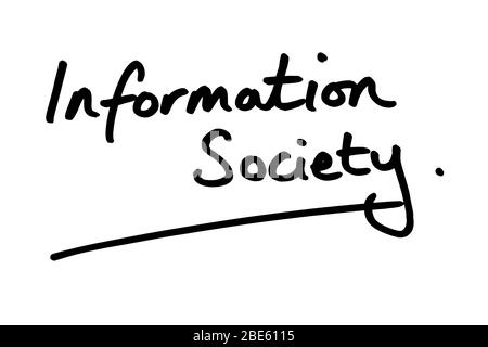 Information Society handwritten on a white background. Stock Photo