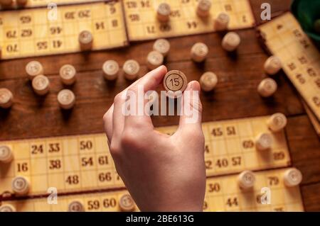 homemade family vintage interesting lotto bingo game Stock Photo