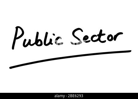 Public Sector handwritten on a white background. Stock Photo