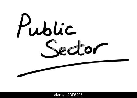 Public Sector handwritten on a white background. Stock Photo