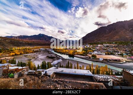 Leh city is a town in the Leh district of the Indian state of Jammu and Kashmir. It was the capital of the Himalayan kingdom of Ladakh. Stock Photo