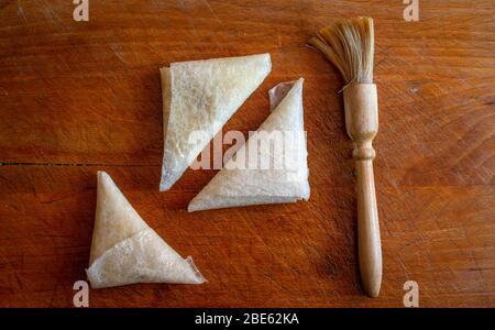 Making Samosas at home ,cooking as a hobby or pastime.. lockdown. Stock Photo