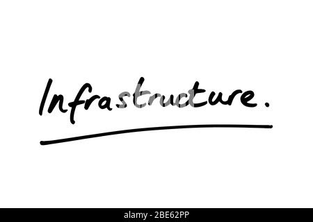 Infrastructure handwritten on a white background. Stock Photo