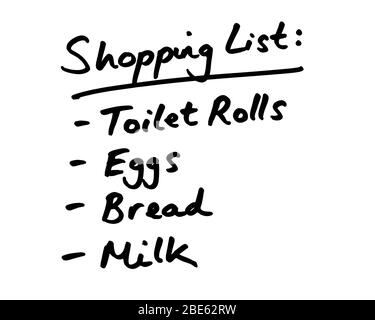 A list of essential supplies on a Shopping List. Stock Photo