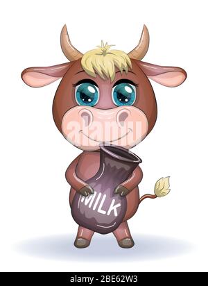 Cute Cartoon Cow Bull With A Jug Of Milk Symbol 21 On The Eastern Calendar Stock Vector Image Art Alamy