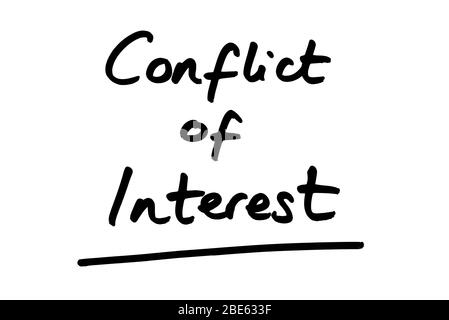 Conflict of Interest handwritten on a white background. Stock Photo