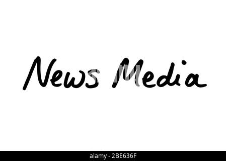 News Media handwritten on a white background. Stock Photo