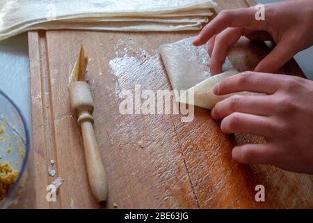 Making Samosas at home ,cooking as a hobby or pastime.. lockdown. Stock Photo