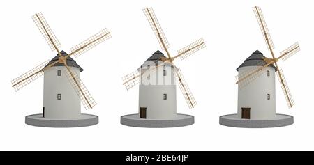 old windmill isolated on white. 3d rendering Stock Photo