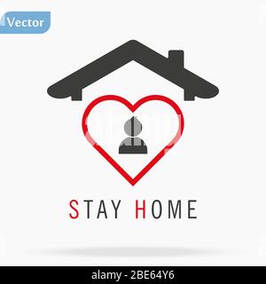 Stay at Home icon. Staying at home during a pandemic print with heart. Home Quarantine illustration. eps10 Stock Vector