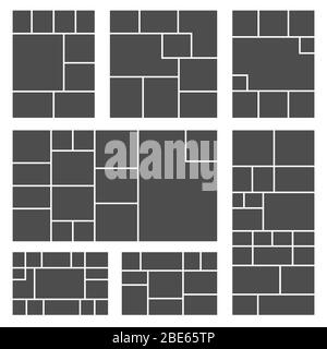 Set of square or rectangle photo collage templates. Photos grid picture composition. Vector illustration. Stock Vector