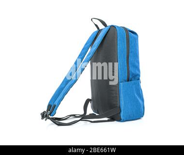 Blue backpack on a white Stock Photo