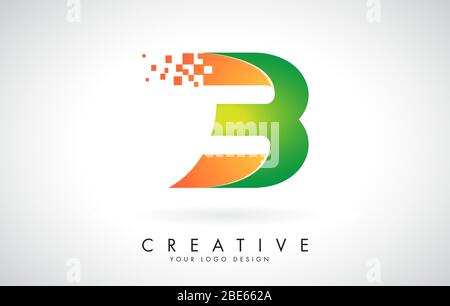 Letter B Logo Design in Bright Colors with Shattered Small blocks on white background.  Vector Illustration Design. Pixel art of the B letter logo. Stock Vector