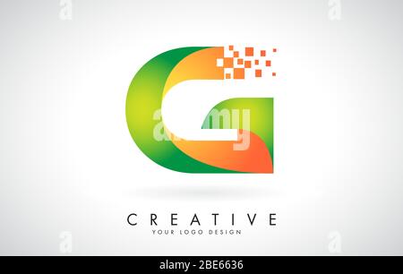 Letter G Logo Design in Bright Colors with Shattered Small blocks on white background.  Vector Illustration Design. Pixel art of the G letter logo. Stock Vector