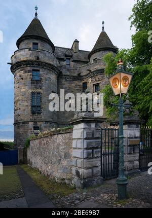 Exterior of Falkland Castle, twin towers of the Renaissance styled country residence of the royal Stuarts and favorite hunting lodge of Mary Queen of Stock Photo