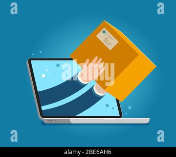 Delivery issued through web application on laptop. Business vector illustration Stock Vector