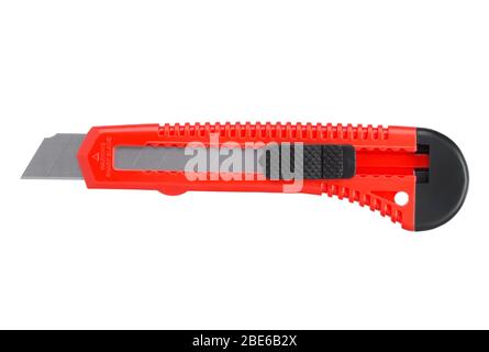 Red stationery knife with a blade isolated on a white background Stock Photo