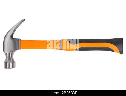 Claw hammer with orange rubber handle isolated on white background Stock Photo