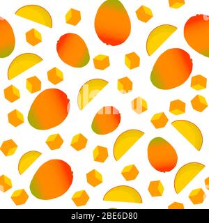 Illustration on theme big colored seamless mango, bright fruit pattern for seal. Fruit pattern consisting of beautiful seamless repeat mango. Simple c Stock Vector