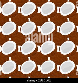 Illustration on theme big colored seamless coconut, bright fruit pattern for seal. Fruit pattern consisting of beautiful seamless repeat coconut. Simp Stock Vector