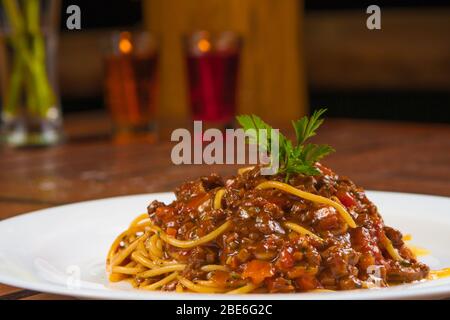 Traditional italian Bolognese with spaguetti Stock Photo