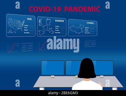 The concept of the dispatching center following the development of the Covid-19 pandemic in China, Great Britain, France, Germany, Spain, Italy and an Stock Vector