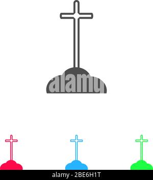 Cross on the grave icon flat. Color pictogram on white background. Vector illustration symbol and bonus icons Stock Vector