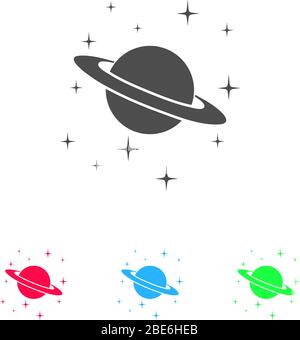 Planet Saturn icon flat. Color pictogram on white background. Vector illustration symbol and bonus icons Stock Vector