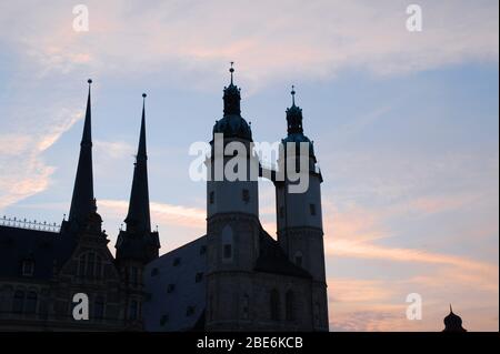 Church Towers in Halle Saale, Germany Stock Photo
