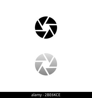 Aperture Diaphragm. Black symbol on white background. Simple illustration. Flat Vector Icon. Mirror Reflection Shadow. Can be used in logo, web, mobil Stock Vector