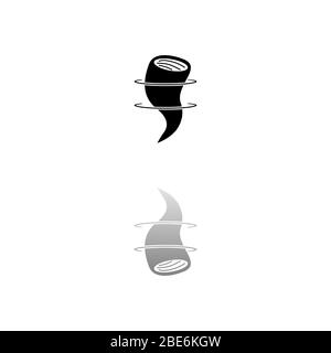 Tornado. Black symbol on white background. Simple illustration. Flat Vector Icon. Mirror Reflection Shadow. Can be used in logo, web, mobile and UI UX Stock Vector