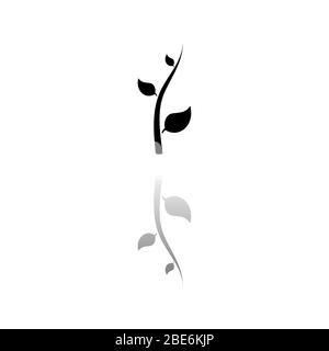Sprout. Black symbol on white background. Simple illustration. Flat Vector Icon. Mirror Reflection Shadow. Can be used in logo, web, mobile and UI UX project Stock Vector