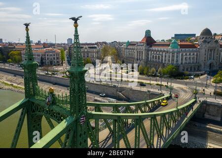 Budapest, Hungary - April 12, 2020: Empty streets in the city compared beacuse of the coronavirus. Stock Photo