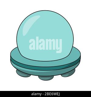 Ufo flying blue cartoon spaceship. white background isolated vector illustration Stock Vector