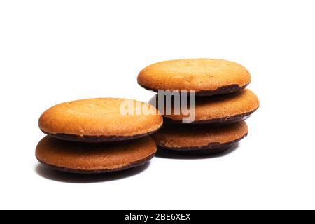Round sponge cookies isolated on white background Stock Photo