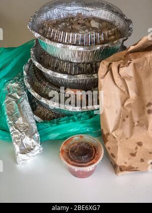 Take out dinner during shelter at home/stay at home quarantine Stock Photo