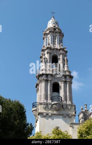 Los Angeles, CA/USA - April 11, 2020: Steeple of the  Saint Vincent de Paul Church In downtown Los Angeles Stock Photo