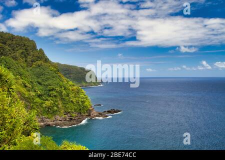 Scenic ocean view along the road to Hana on Maui. Stock Photo