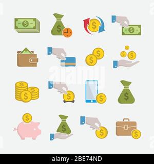 Trendy flat line icon pack for designers and developers. Icons for money, investment, finance, banking, insurance, funding and payment, for websites and mobile websites and apps. Stock Vector