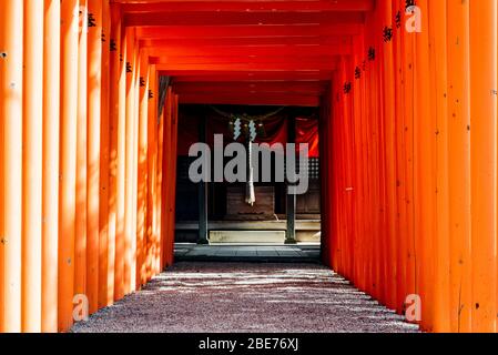 Torii at Izumi Shrine in Suizenji Garden in Kumamoto. Stock Photo