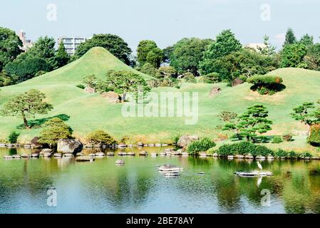 Suizenji Garden is a spacious, Japanese style landscape garden in Kumamoto. Stock Photo