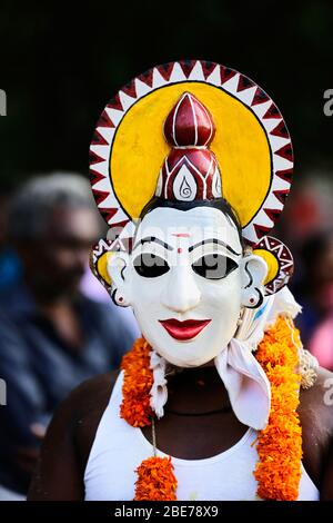 dancers of kathakali dancer,theyyam,thira,folk dancers,celebration,kerala festival,indian festival dancers,dance form india, Stock Photo