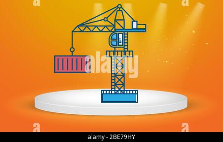 crane carrying container symbol on a award winning platform Stock Vector