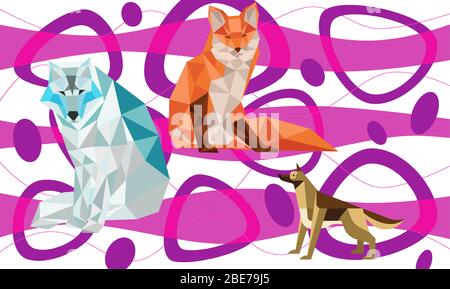 animals made up of different type of Triangles on art background Stock Vector