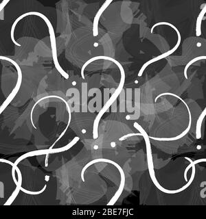 Question marks, conceptual vector seamless pattern in black and white, hand drawn in ink with a brush strokes texture Stock Vector