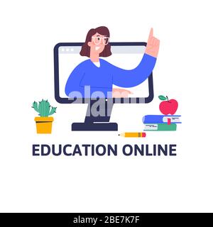 Online education concept. Distant training courses, tutorials, seminars, webinars. Stock Vector