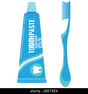 Toothpaste and toothbrush vector icon set isolated on white background. Stock Vector