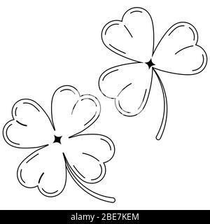 Clover leaves black silhouette icon set isolated on white background lucky four leaf clover and shamrock clover. Stock Vector